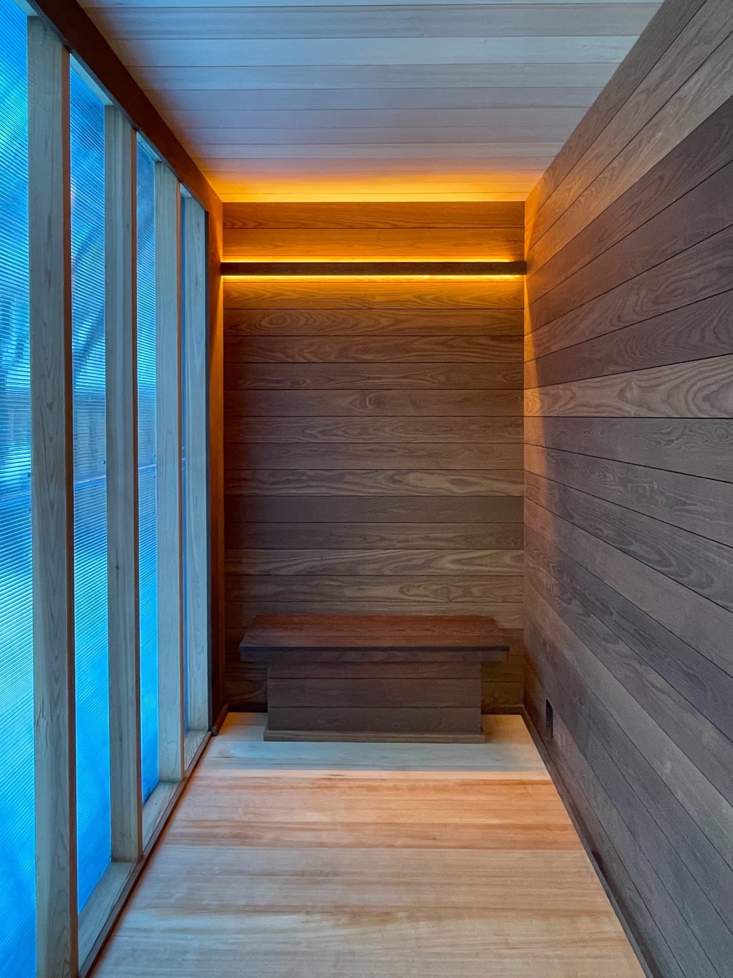 Custom sauna changing room with bench